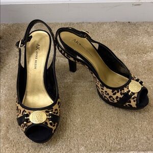 Anne Klein Leopard and Black Peep Toe Heels